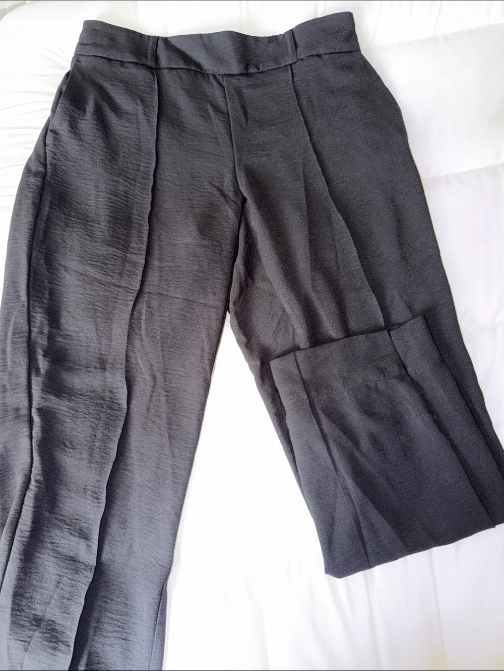 Women's Black Wide-Leg Trousers - Tailored Front Pleat